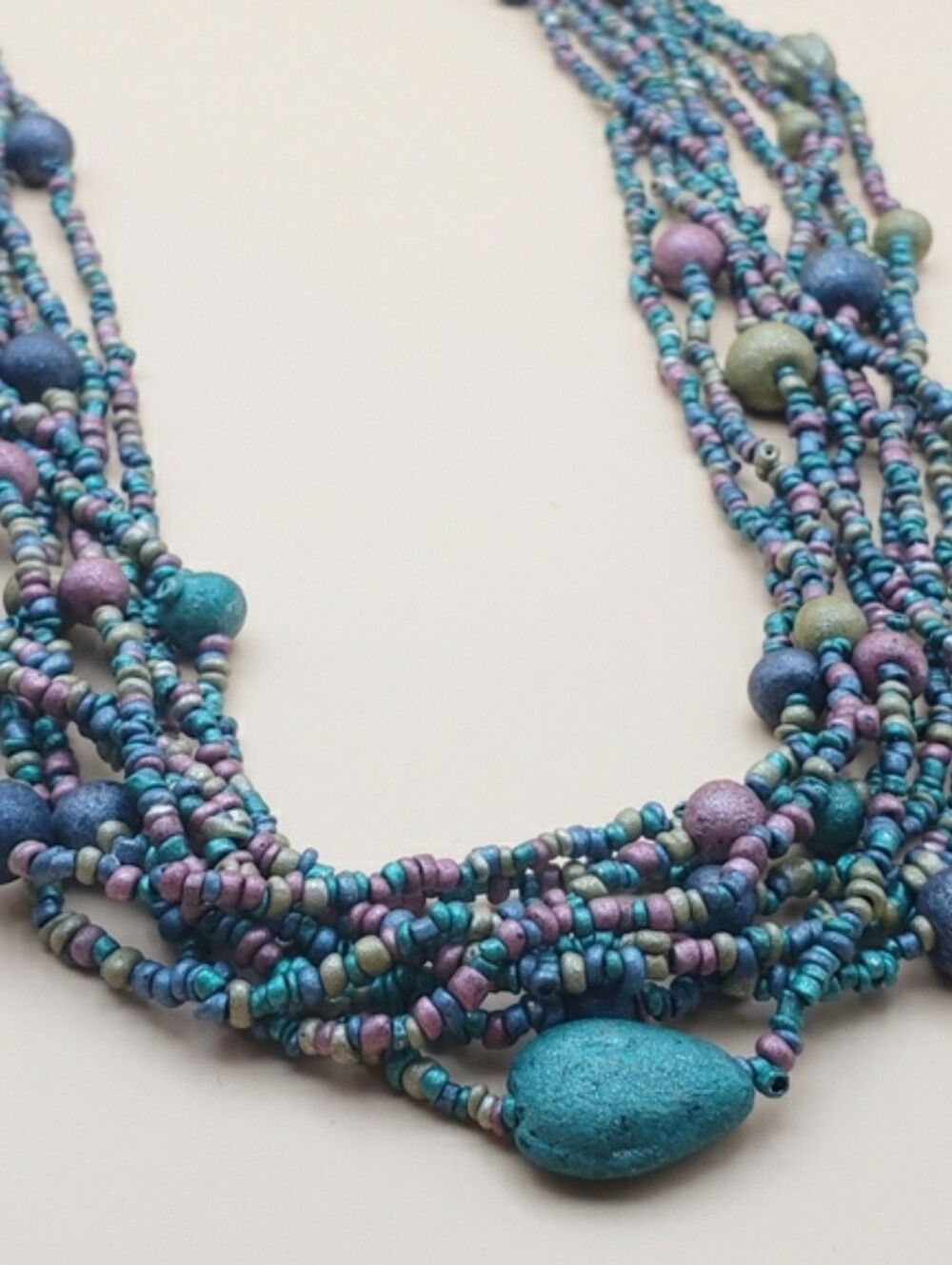 Vintage Multi Color Pastel Layered Seed Bead and Solar Bead Necklace